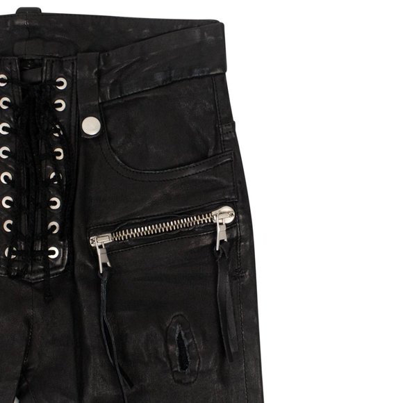 UNRAVEL PROJECT Black Leather Distressed Lace Up Skinny Pants Size 24 $1995 - Picture 3 of 7